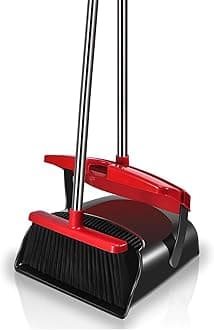 BH | Broom and Dustpan Set | Long Handle | Comb Teeth | Upright Sweeping Brush Set for Outdoor Indoor Kitchen Lobby Office Sweeping Pet Dog Hair - By BEST HOUSE