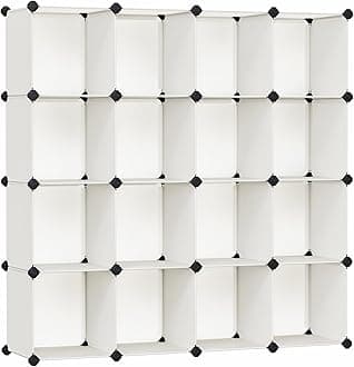 SONGMICS Cube Storage Organizer, Set of 16 Plastic Cubes, Book Shelf, Closet Organizers and Storage, Room Organization, Bedroom Living Room, 12.2 x 48.4 x 48.4 Inches, Cream White ULPC442M01