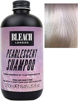 Bleach London Pearlescent Toning Shampoo, Iridescent Purple Colour Depositing Formula for Blonde Hair, Removes Brassy Yellow Tones, Helps Build or Maintain Pearly Purple Colour Paraben Free 250ml