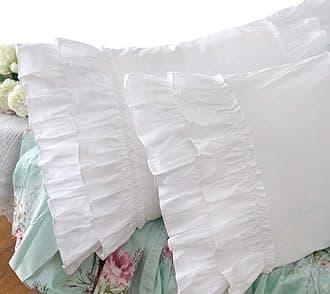 White Ruffle Pillow Shams Cotton Shabby Pillowcases Feminine Pillow Cover Standard Size Set of 2