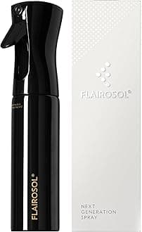 FLAIROSOL Spray Bottle for Hair, 300ml Continuous Ultra Fine Mister Spray Bottle for Hairstyling, Plants & More, Black Bottle, Gold Print