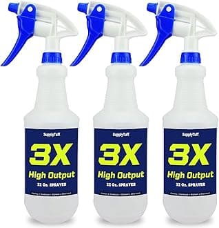 3X High Output Heavy Duty Spray Bottles for Cleaning Solutions, 3 Pack, 32 oz Professional Industrial Spray Bottles for Commercial, Household Cleaning and Car Detailing.