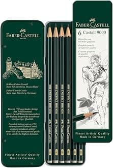 Faber-Castell 119063 Castell 9000 Pencil, 6 Hardness Set, Comes in a Design Tin