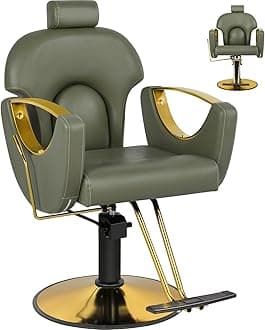 Green Salon Chair Barber Chair, 360° Swivel Adjustable Headrest Hydraulic Reclining Hair Armchair for Hairdressers