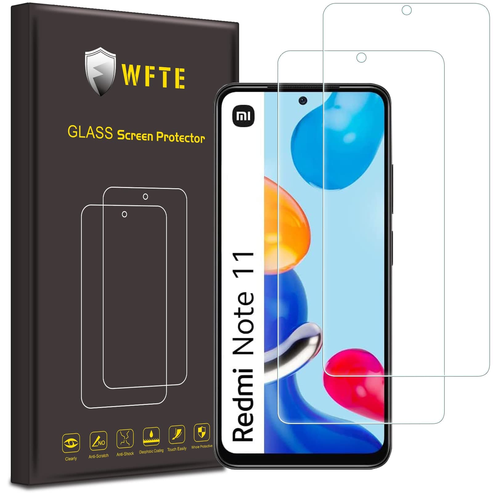 WFTE 2-Pack Screen Protector for Xiaomi Redmi Note 11/11S,Anti-Scratch,High Transparency,Anti-fingerprint,Bubble-Free,Dust-Free Premium Screen Protector Tempered Glass For Redmi Note 11/11S