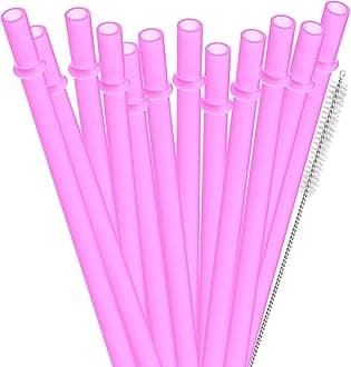 Dakoufish 12 Piece 9 Inch Reusable Plastic Thick Drinking Straws BPA Free Mason Jar Straws Plain Color (9inch,Rose)