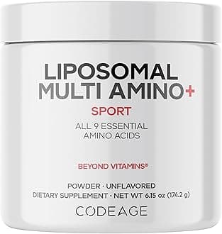 Codeage Liposomal Multi Amino Powder Supplement - BCAA & EAA Supplement All 9 Essential Amino Acids, Branched-Chain Amino Acid, Pre & Post Workout, Unflavored, Liposomal Delivery, Non-GMO, 6.15 oz