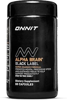 ONNIT Alpha Brain Black Label Capsules, IGEN Non-GMO Tested Citicoline Brain Supplement for Concentration and Memory, Lion’s Mane, Lutemax Lutein, L Theanine and Mucuna Pruriens, 80 Count