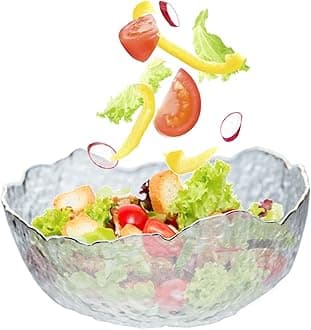 Glass Salad Bowl with Gold Trim 72 oz Irregular Mixing Bowl Large Serving Bowls for Serving Fruit Nut Pasta Popcorn Chips Candy and Snack