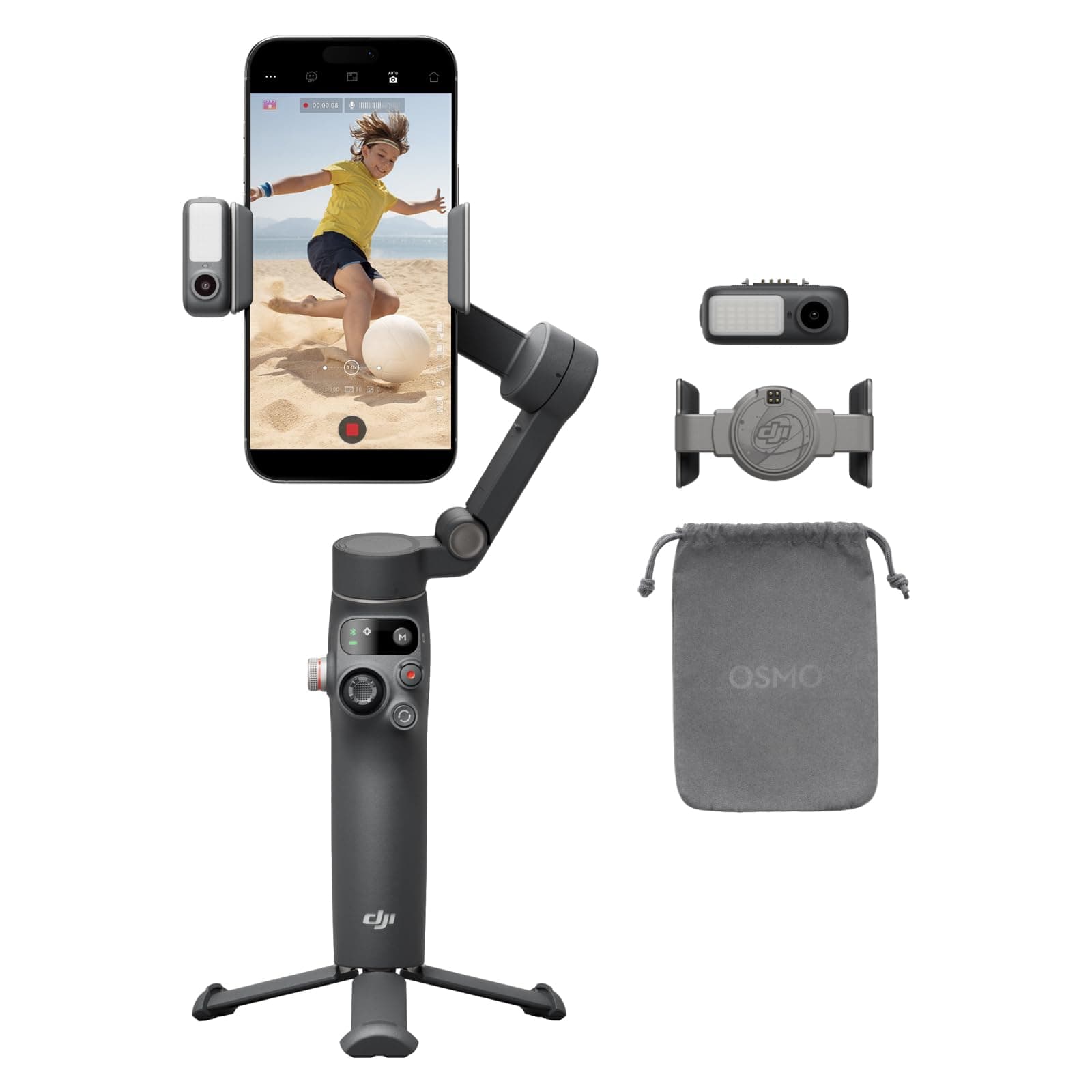 Osmo Mobile 7P Gimbal Stabilizer for iPhone, Android, Native Tracking, 3-Axis Phone Gimbal, Built-in Extension Rod & Tripod, Phone Charging, UAE Version with Official Warranty Support