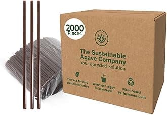 Sustainable Agave Co - Agave Fiber Drinking Straws - Plastic-Free, Biodegradable, Plant-Based - Brown, Regular 8", Unwrapped - 2000 Count