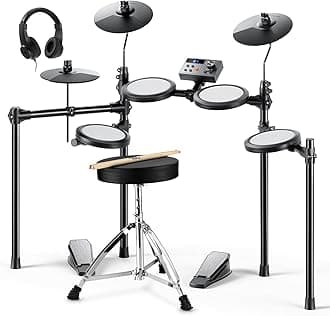Electric Drum Set, DED-70 Electronic Drum Kit for Beginner with 150 Sounds, 4 Quiet Mesh Pads, 9" Cymbals, USB MIDI, Type-C Charging, 2 Pedal, Throne, Headphones, Sticks, Melodics Lessons