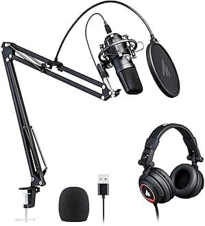 MAONO Microphone with Studio Headphone Set 192kHz/24Bit Vocal Condenser Cardioid Podcast Mic Compatible with Mac and Windows, YouTube, Gaming, Live Streaming, Voice-Over (AU-A04H)