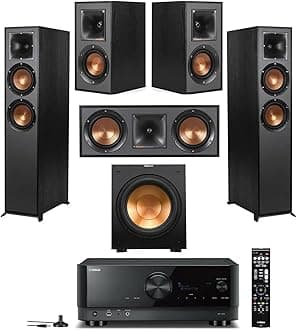 Klipsch Reference Dolby Atmos Home Theater Bundle with R-625FA Floorstanding Speakers, R-52C Center, R-41M Surrounds, R-12SW 12" Subwoofer & Yamaha RX-V6 AV Receiver