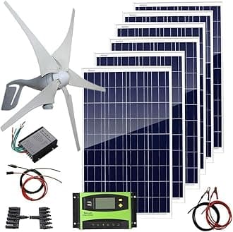 1000 Watts Solar Panel Wind Turbine Hybrid Kit: 6 pcs 100W Solar Panel +400W Wind Turbine Generator for Home House for 24V Battery