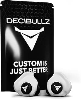 Decibullz 25-Decibel Noise-Reduction Earplugs for Hearing Protection, Custom-Molded Reusable Earplugs for Noise Sensitivity & Flights, White