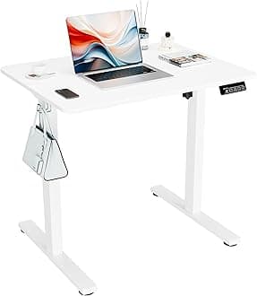 Electric Standing Desk, 31.5" x 23.6" Height Adjustable Sit Stand Desk with Splice Board for Home Office, Computer Desk Memory Preset (White Frame, White Desktop)
