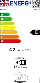 Hisense 43 Inch 4K Smart TV 43E6NTUK - Dolby Vision, Game Mode PLUS with 60Hz VRR ALLM, Smooth Motion, AI Sports Mode, Vidaa OS with Freely, Youtube, Netflix and Disney+ & Now TV (2024 Model)