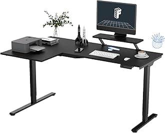 FLEXISPOTL Shaped Standing Desk Electric Corner Gaming Table with Monitor Shelf, Dual Motors, USB Charging Port, Adjustable Computer Workstation for Home, Office, Gamer, Studio, 63x40in Black