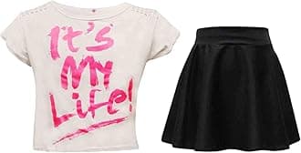 A2Z 4 Kids Girls T-Shirt and Skater Skirt Set Short Sleeve Top and Flared - Its My Life White & Skirt Set 11-12