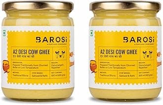 Barosi A2 Desi Cow Ghee Combo of 2 of 500 ml, Produced from Grass fed Desi Cow Milk, Aromatic and Pure, Bilona Method, Sustainable Glass Packaging