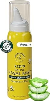 Kids' Saline Nasal Mist by Beekeeper's Naturals, Clears Stuff Noses, Nasal Spray for Kids 1+ w/ Saline, Aloe & Propolis, 3 fl oz