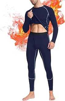 Thermal Underwear Set for Men Long Johns with Fleece Lined Base Layer for Workout Skiing Running Hiking Navy Blue