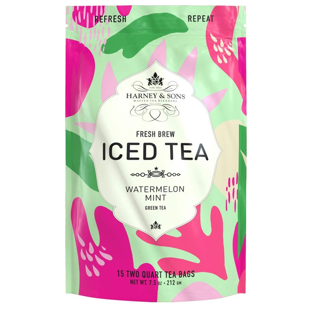Harney & Sons Fresh Brew Iced Tea Two Qt Tea Bags, Watermelon Mint, 15 Count