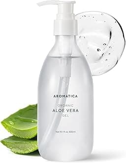 AROMATICA Organic Aloe Vera Gel, After Sun Care and Sunburn Relief with Pure Aloe Vera Gel Face&Hair, Sun Burn Moisturizer EWG Verified (10.14oz/300ml)