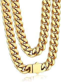 Mens Stainless Steel Chain Necklaces 5/7/9/12MM Chunky Miami Cuban Link Chain Necklace Silver/Gold Plated/Black Chains for Men 18"-30"