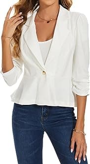 MINTLIMIT Womens Elegant Blazer Peplum Style Blazers Button Jackets Puff 3/4 Sleeve Ladies Suits Casual Notched Lapel