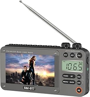720p 4.3" Screen AM FM SW Movie Video Radio with Bluetooth, Rechargeable Pocket Digital Movie Video Player Radio, Support USB/Micro SD Card, 5W Loud Speak and Headphone Jack for Travel Gifts