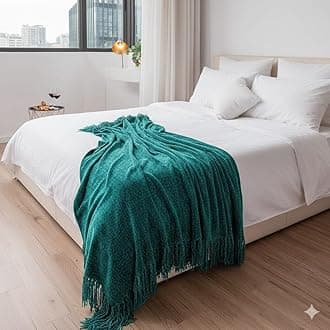 Chenille Throw Blanket for Sofa & Chair | Super Soft All-Season Fringe Throw for Living Room | Fade Resistant Premium Chenille, 60x50 Inches, Teal Green