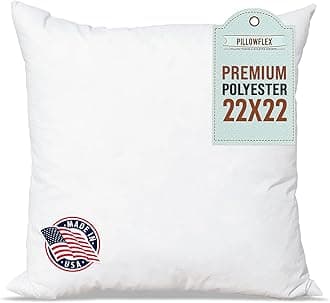 Pillowflex Premium Polyester Throw Pillow Insert - 22x22 - Ultra Soft Square Throw Pillow, Couch Sham, Lumbar, Back, Sofa - Machine Washable - Decorative Accent Form - 1 Soft Pillow