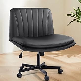 Criss Cross Chair, PU Leather Vanity Chair with Wheels, Armless Cross Legged Home Office Chair, Wide Seat Swivel Criss Cross Desk Chair, Height Adjustable Vanity Chair with Back, Grey