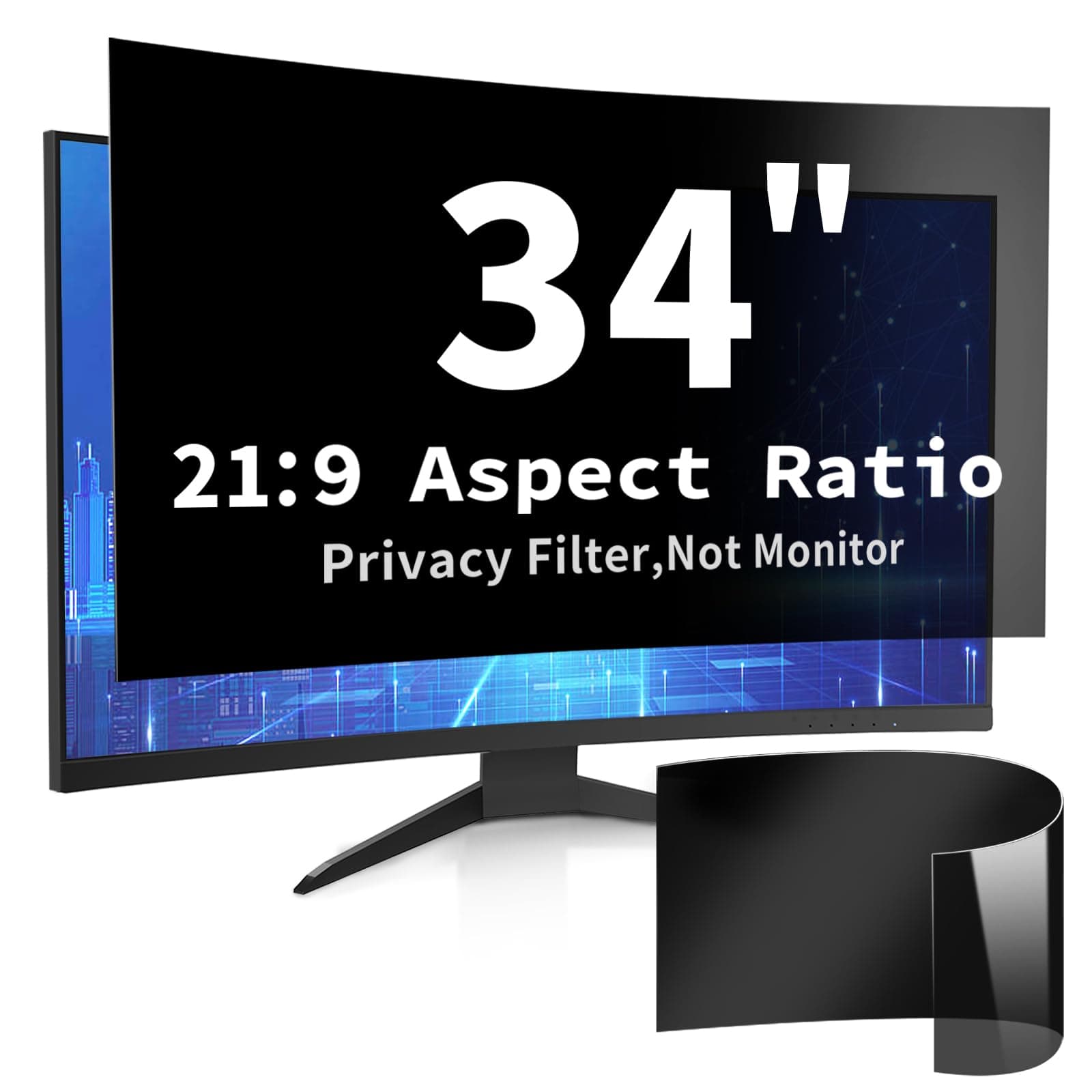 34 Inch(Diagonal) Computer Privacy Screen Filter (31 1/2 × 13 1/8) with Anti Glare,Blocks 96% UV,Anti Scratch Privacy Screen Protector Film 21:9 Aspect Ratio for Desktop Computer Monitor
