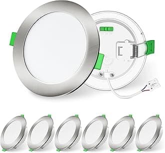 ALUSSO LIGHTING LED Brushed Nickel Downlights Dimmable Recessed Ceiling Lights 10W 1050lm High Brightness, 3000K Warm 4000K Neutral 6500K Cool White Bathroom Spotlights Ceiling Ultra Slim IP44, 6 Pack