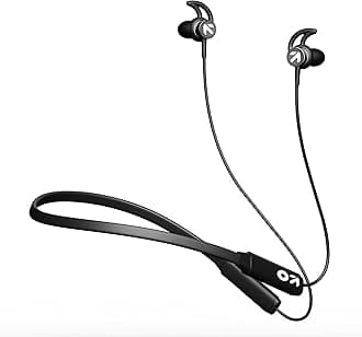Audio FXCharge Bluetooth Earphone with 32H Playtime, Dual Pairing Neckband, Zen™ ENC Mic, Type-C Fast Charging (5Mins=7.5Hrs), Biggest 14.2mm Bass Driver IPX5 Premium Silicone Neck band(Black)
