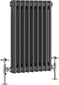 WarmehausTraditional Cast Iron Style Anthracite Double Column Horizontal Radiator 600 x 425mm - Perfect for Bathrooms, Kitchen, Living Room