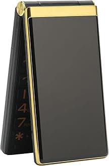 – Flip Phone for Seniors with Large Buttons, GSM Mobile phone for the Elderly with SOS Button, Flashlight, Loudspeaker, Radio, Dual Screen, Camera, 8 Family Numbers (Gold)