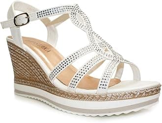 IVACHY Womens Wedge Ladies Crystal Sparkling Sandal Shine Espadrille Platform Shoes Size UK