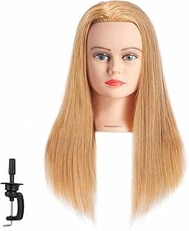Hairginkgo Mannequin Head 20"-22" 100% Human Hair Manikin Head for Hairdresser Training, Cosmetology Practice - Includes Clamp Stand