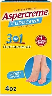 Aspercreme Max Strength Lidocaine Foot Pain Relief Cream, 4 oz., Odor Free Pain Cream