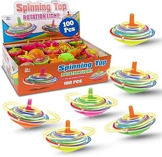 100 Pieces LED Light Up Flashing Mini Spinning Tops with Gyroscope - Kids Novelty Bulk Spin Toys Party Favors Bundle Pack Multicolored