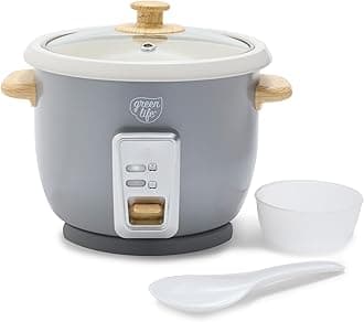 Steamer for 6 Cup Rice Pot, Removable Non-Stick Ceramic Pot without PFAS, Automatic Presets, Wood Pressure Handle, Keep Warm Function, Design of a
