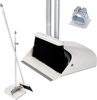 Dustpan and Brush Set Long Handled, JEHONN Tall Broom and Dustpan, Household Dust Pan with Comb Teeth for Indoor Outdoor Garden Home Room Kitchen Office Lobby