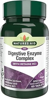 Natures Aid Digestive Enzyme Complex | With Amylase, Protease, Lipase, Lactase & Cellulose Plus Betaine HCl | To Improve lactose Digestion | 60 Tablets