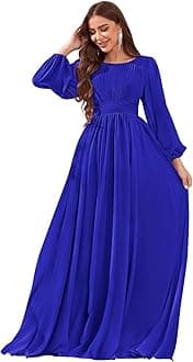 Long Sleeve Chiffon Bridesmaid Dresses for Women A-line Pleated Wedding Formal Evening Dress