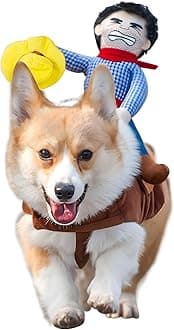 Cowboy Rider Dog Costume for Dogs Clothes Knight Style with Doll and Hat for Halloween Day Pet Costume (M)