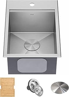 KWT311-15-316 Kore Outdoor Workstation Drop-In 16 Gauge Marine Grade T-316 Stainless Steel Single Bowl Kitchen Bar Sink with Accessories, 15 x 22 inch
